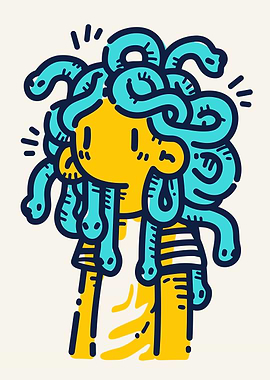 Cartoon Medusa with Snake Hair