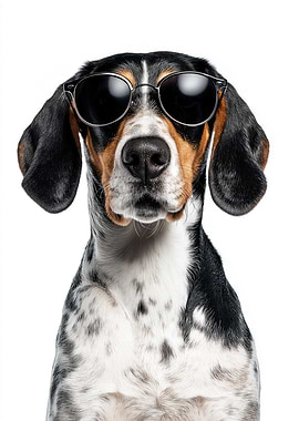 Cool Treeing Walker Coonhound Dog with Sunglasses Portrait
