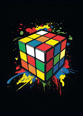 Rubik's Cube with Paint Splatter