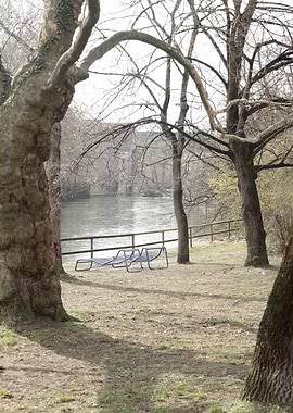 Park with River and Lounge Chairs