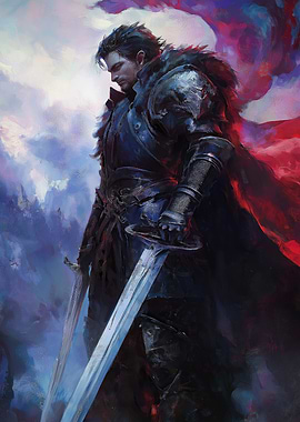 Armored Warrior with Swords and Cape