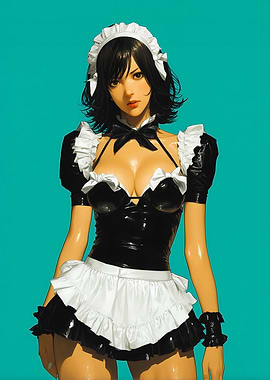 Anime Maid in Black and White Latex