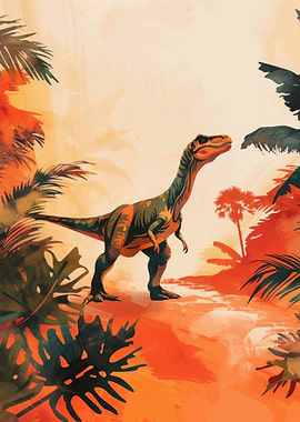 Dinosaur in Jungle Illustration