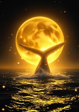 Water Splashing Around Celestial Whale Moonlit Ocean Night