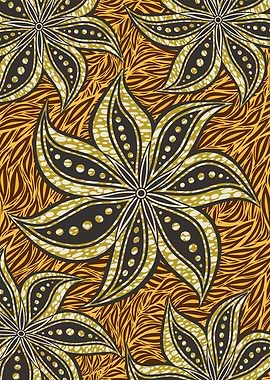 African Floral Pattern with Brown and Gold