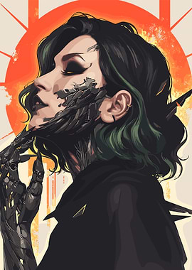 Cyberpunk Woman Portrait with Robotic Arm