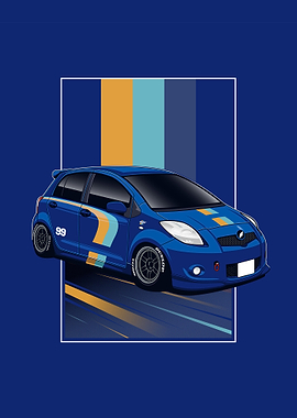 Blue Toyota Yaris Racing Car Illustration
