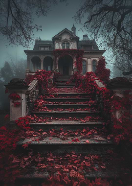 Overgrown Mansion with Red Vines
