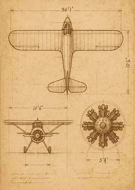 Airplane Blueprint Sketch on Paper