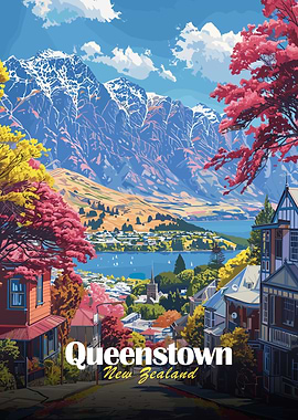 Queenstown New Zealand Travel Poster