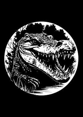 Alligator Portrait Black and White