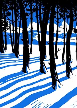 Winter Forest in Blue and Black
