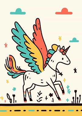 Colorful Winged Unicorn Illustration