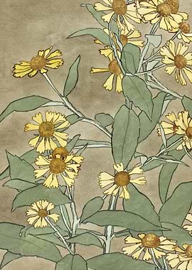 Floral Art: Yellow Flowers and Green Leaves