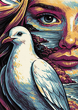 Seagull and Woman Portrait