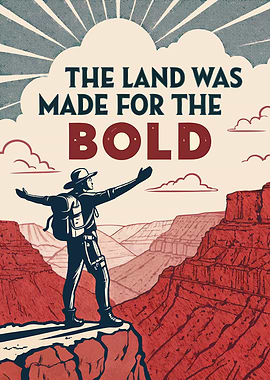 The Land Was Made For The Bold - Vintage Hiking - Inspirational Wilderness