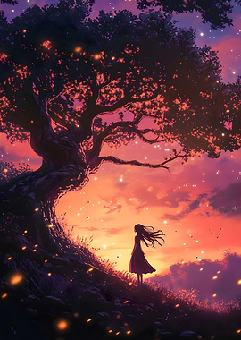 Silhouette under a magical tree