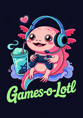 Axolotl Gamer with Drink
