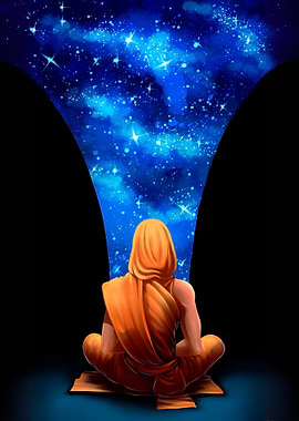 Meditating Figure Gazing at the Cosmos