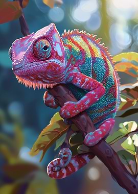 Colorful Chameleon on Branch