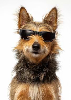 Cool Australian Terrier Dog with Sunglasses Portrait