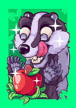 Cartoon Badger with Apple Illustration