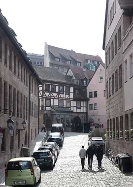 Nuremberg street with cars and pedestrians