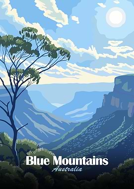 Blue Mountains Australia Landscape Illustration