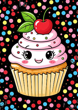 Cute Kawaii Cupcake with Cherry Topping