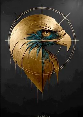 Golden Eagle Portrait with Geometric Design