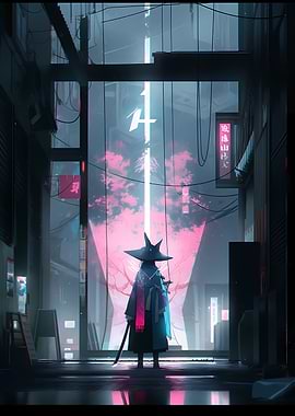 Cyberpunk Ronin in Neon Cityscape