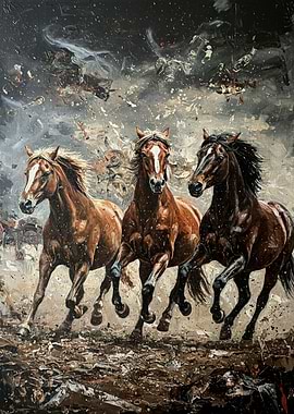 Three Horses Running Painting