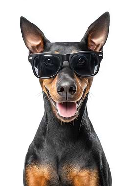 Cool German Pinscher Dog with Sunglasses Portrait