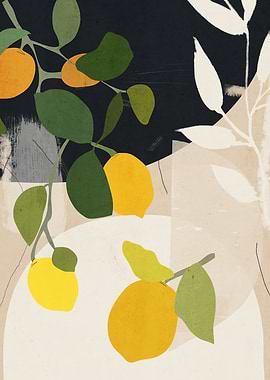 Abstract Lemon and Leaf Art