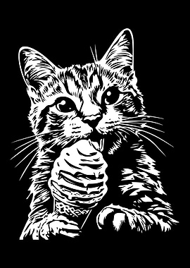 Cat eating ice cream cone