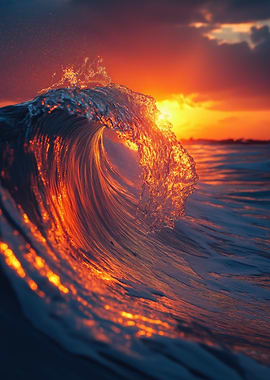 Ocean Wave at Sunset