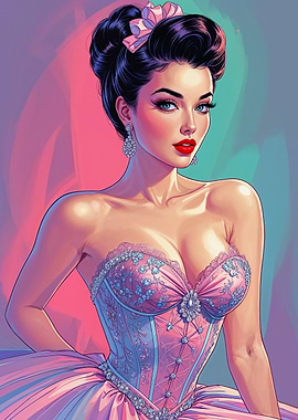 Elegant Pin-Up in Pink Corset Dress