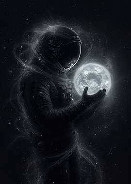 Astronaut Holding a Glowing Orb in Space