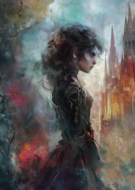 Gothic Woman Portrait with Castle