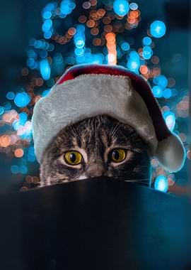 Christmas Cat with Santa Hat