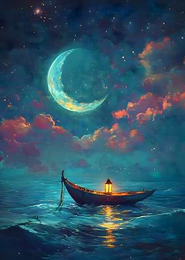 Moonlit Boat on the Water