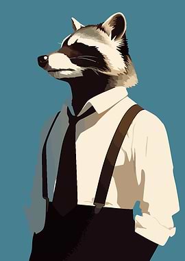 Dapper Raccoon in Suit Minimalist Fashion Art Illustration