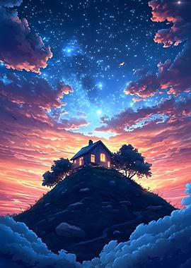 House on a Hill at Night