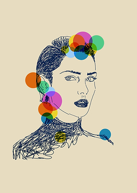 Abstract Woman Portrait with Colorful Circles