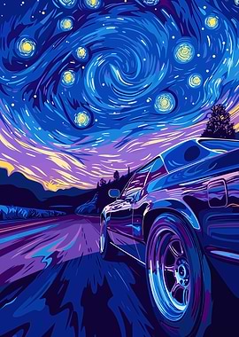 Car under Starry Night Sky