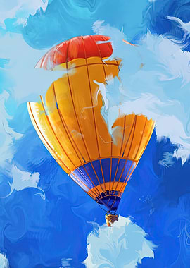 Hot Air Balloon in Cloudy Sky