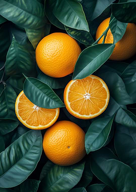 Oranges and Leaves Still Life