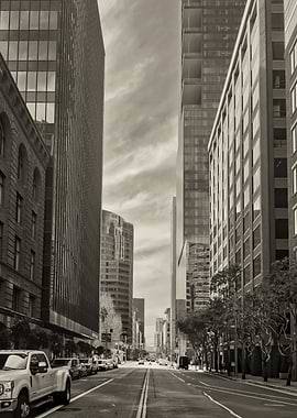 Sepia toned city street view