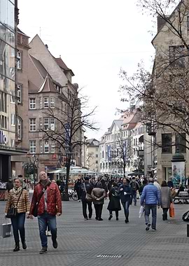 Busy street scene in European city