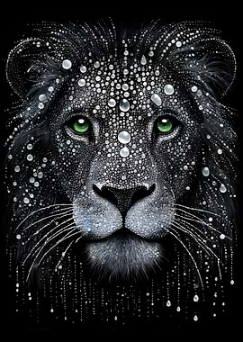 Lion with Water Droplets